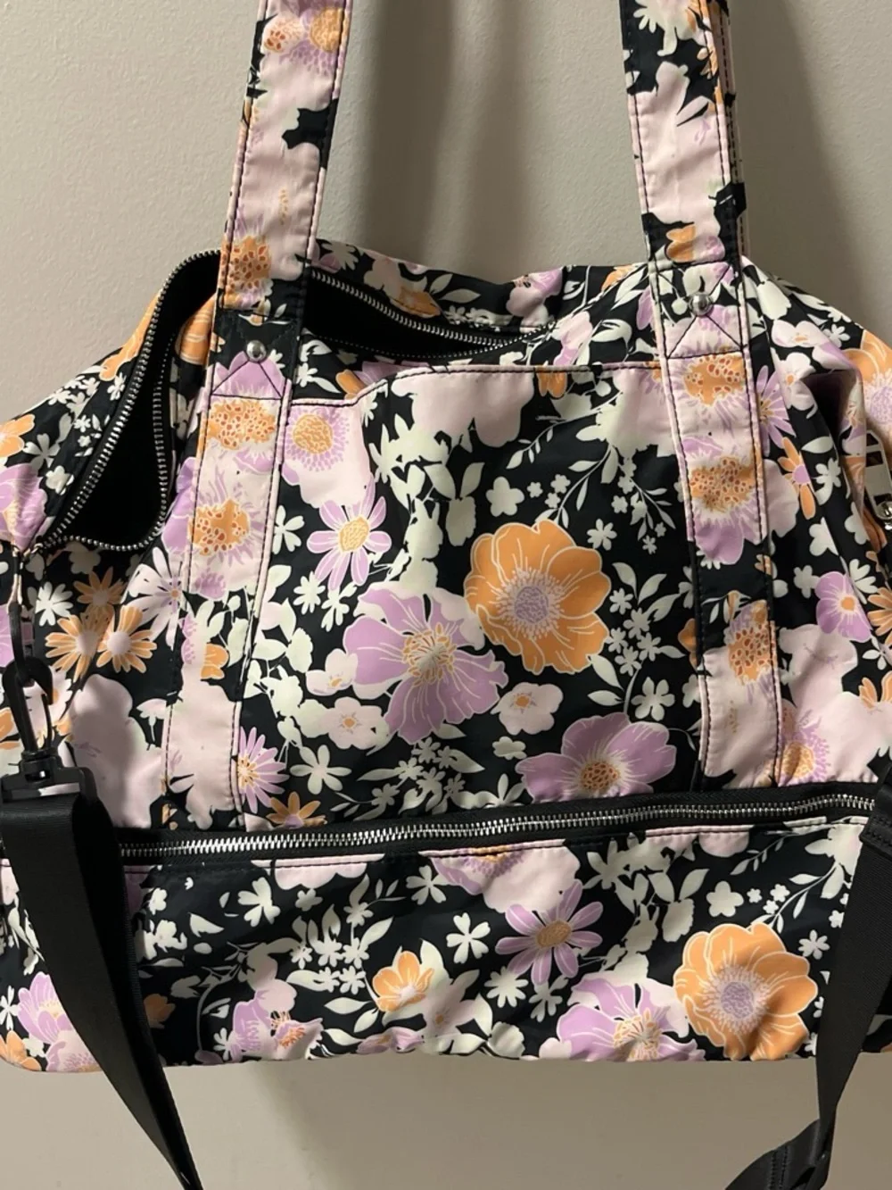 MsddennGirl weekend Bag — Black with Lilac & Peach Flowers